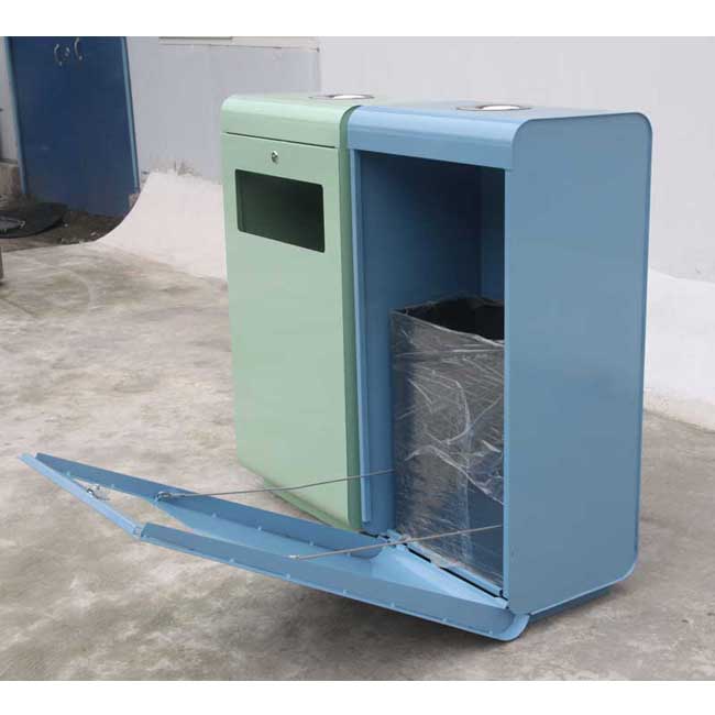 public garden iron classification recycle bin with two barrels outdoor double garbage bin park standing metal trash bi