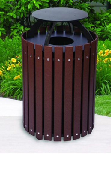WPC Garden Furniture Dust bin Wood plastic composite Trash Can city street dumpster Outdoor round storage Bin with lid